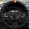 Car Steering Wheel Cover Black Genuine Leather Suede For Audi A4 S4 2005-2012 A6 S6 A8 2006-2011 S8 2007 Seat Exeo 2009-2012296N