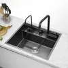 55*45*23cm Nano Black Nakajima Bar Sink Hidden Kitchen Sink 304 Stainless Steel Single Groove Invisible With Cover