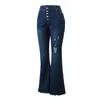 Jeans da donna Denim Blu scuro Classico Vita media Tasche skinny Pantaloni svasati Pantaloni Vita quotidiana Abiti vintage anni '90