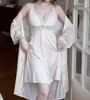 Women's Sleepwear Female Nighty&Robe Set Spring Summer Satin Kimono Bathrobe Gown Sleep Suit Lady Lace Nightgown Home Dress Loungewear