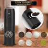 Mills Electric Automatic Salt and Pepper Grinder set USB充電式バッテリーパワー調整可能な粗さスパイスミルLEDライト230728