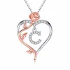 Iefil rose hjärthalsband gåvor för kvinnor, 925 Sterling Silver Rose Love Heart Initial Letter Pendant Necklace Jewelry Mothers Day Valentines D43225