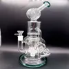 Green Glass Water Bong Hookahs Dab Rig with Tire Perc Thick Base Shisha Oil Burner Pipes for Smoking