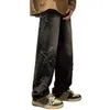 Men's Pants Men Star Patchwork Loose Straight Wide Leg Hip Hop Style Streetwear Deep Crotch Vintage Trousers