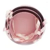 Presentförpackning 3st styva lyxiga runda presentation Flower Box Pink Print med transparent Top Double Lay Interior Ribbon Handtag