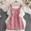 Casual Dresses Cacocala 2023 Spring Autumn Fashion Women Strap Dress Simple Plaid ärmlös a-line kvinnlig ullvestidos