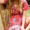 Vestidos Casuais Verão Curto Boho Vestido Decote em V Floral Boêmio Praia Elegante Temperamento Simples Moda Europeu Para Convidados De Casamentos