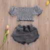 Zestawy odzieży Baby Girls Ubrania krótkie rękaw z ramion kraciarki