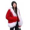Women's Fur Christmas Coat Soft Waxy Temperament Short Top Imitation Rex Hair Splice Winter Clothing