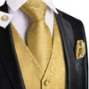 Men's Vests Brand Mens Suit Dress Vests Necktie Hankerchief Cufflinks Set Silk Slim Fit Male Waistcoat Jacquard Waist Jacket Gilet Homme 230729