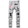 Heren Jeans Jean Hip Hop Broek Street Trend Rits Ketting Decoratie Gescheurd Stretch Zwart Mode Slim Fit Gewassen Motocycle Denim605