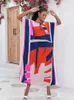 Sukienki swobodne 2023 BOHO puste blok w dekolcie druk Maksi plażowy Tunik Pareo Summer Seaside Beaside Lose Sukienka Q419