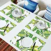 Bordslöpare 4/6st Set Mats Banana Leaf Green White Fresh Printed Thevin Kitchen Accessories Home Party Decorative Placemats