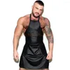 Herren-Trainingsanzüge, schwarzes Lackleder, offener Schritt, sexy Schürze für Männer, lustige Neuheit, Nacht, Party, Clubwear, Neckholder, Fetisch, Bühnen-Sets