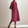 Casual Dresses Cotton Linen Dress Women o-hals Half Sleeve Sundress Summer Woman Stylish Elegant Work Vintage Loose Midi