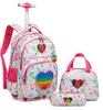 Sacs à dos enfants 3pcs cartable ensemble avec roues sac à roulettes scolaire avec sac à lunch école sac à dos à roulettes ensemble sac à dos à roulettes pour filles 230729