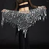 Scen Wear Belly Dance Costume Bling Sequine Hip Scarf Tribal Fringe Tassel Wrap Belt Solid Color Red Silver Golden