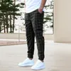 Mens Pants Plaid Stitching Pencil Print Mid-rise Casual Long With Elastic Waist Slant Pockets