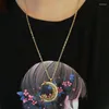 Kedjor hzew Ancient Gold Color Moon Star Sun Pendant Necklace for Women Man Gift