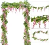 Kwiaty dekoracyjne luanqi 2M Wisteria sztuczny kwiat winorośl bluszczowy wieniec Wedding Arch Dekoracja Fałszywa roślina Rattan Home Garding