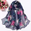 Foulards Plusieurs Couleurs Élégant Dégradé Couleur Rose Fleur En Mousseline De Soie Georgette Écharpe Femmes Foulard Feuille De Lotus Long Châle D'été Bandana