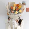 Decorative Flowers Tulip Crochet Artificial Flower Bouquet Diy Knit Wedding Home Party Decor Teacher's Day Gifts