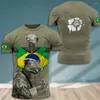 Erkek Tişörtleri 2023 Brezilya Brezilyalı Asker Bayrak 3D Baskı Gömlek Erkek Yaz Kısa Kısa Vintage Tee Casual Üstler Büyük Boy Giysiler