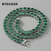 Chokers Iced Out 7mm Emerald Zircon Cuban Chain Necklace For Woman Tennis Chain Hip Hop One Row Chain Man Girl Jewelry Gift 230728