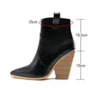 Botas Design de marca Ankle Boots Feminino Couro Pu Wedges Salto Alto Western Boots Dedo Apontado Zíper Moda Outono Inverno Sapatos Femininos 230729