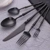 Set di stoviglie 30/24/18 pezzi Set da tavola opaco Coltello Forchetta Cucchiaio Kit Set di posate regalo nero Top Acciaio inossidabile occidentale