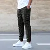 Mens Pants Plaid Stitching Pencil Print Mid-rise Casual Long With Elastic Waist Slant Pockets