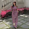 Casual Dresses Printed One-Shoulder Puffed Sleeves Fringe Belt Loose Pullover Women's Long Dress Romantic Holiday 2023 Summer Fashion