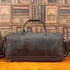 Duffelväskor Crazy Horse Leather Vintage Travel Bag Wet and Dry With Shoe Compartment Gym äkta Tote Bagage