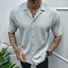 Men's Casual Shirts 2023 Summer Fashion Stand-Up Collar Cotton Shirt Solid Color Business Short-Sleeved Slim-Type Trend Cardigan