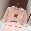 baby girls tacksuits sets brand kids sports sets pink designer children pullover Round neck bear suit cotton autumn clothing sets 2023fw newly winter clothing