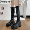 Boots Winter Autumn Chunky Woman Knee-High Boots Zipper Fashion Round Toe Soft Leather Punk Style Ladies Shoes 230729