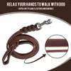 Dog Collars BOUSSAC Leather Leash 6.6 Foot Braided Pet Rope Heavy Duty Genuine Lead Strong Metal Swivel Clip