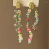 Dangle Earrings Irregular Square Multicolored Crushed Stone Tassel For Women Bohemia Beach Seaside Fashion Jewelry