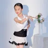 Stage Wear Latin Dance Clothes For Girls Summer White Tops Split Skirts Training Chacha Rumba Tango Dress DN15623