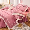 Conjuntos de cama 4 pçs conjunto de colcha de cama de casal lençol colcha queen size edredons capa de linho edredom cama com fronhas luxo rosa 230728