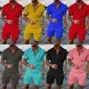 Conjunto de agasalhos masculinos elegantes e modernos estampados com gola dobrável e mangas curtas para lazer casual 2023