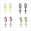 Hoop Earrings Fashion Punk Gold Color Colorful Cross Women Men Rock Style Stainless Steel Drop Pendants Gift