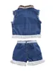 Clothing Sets 16years Baby Girls Denim Casual Outfit Sleeveless Leopard Print Top Shorts Suits 230728