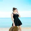 2023 New Lace Up Black One Piece Swimsuit Lady Conservative Skirt Ladies Swimsuit Sexy Backless Swimsuit Lady210l