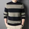 Men's Sweaters Mens Ture Sheep Wool Thick Sweater Autumn & Winter Patchwork Colors Knit Clothing Male Pure Warm StripesKnitwear