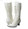 Bottes femmes victoriennes bout pointu mi-mollet bottes dentelle évider Punk à lacets étranges chaussures à talons hauts grande taille 230728