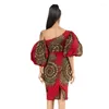 Ethnic Clothing Sexy Off-Shoulder African Dress Women Clothes Traditional Floral Print Bodycon Party Dresses