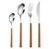 Set di posate Jaswehome 410SS 4 pezzi Set di posate Grade finta grana del legno Manico Coltello da bistecca Forchetta Cucchiaio Stoviglie Argenteria