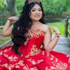 Abito rosso messicano Princesa Quinceanera 2024 Abito da ballo ricamato con volant a strati Abito dolce 16 Abito con lacci 15 Vestido De