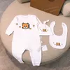 Baby Rompers Soft Cotton Animal Print Newborn Jumpsuit Hat Bibs Suit Infant Boy Girls Long Sleeve Romper Kids Clothing